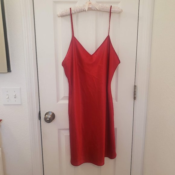 Vintage Other - Vintage Slip Chemise Red V Neck Dressing Gown